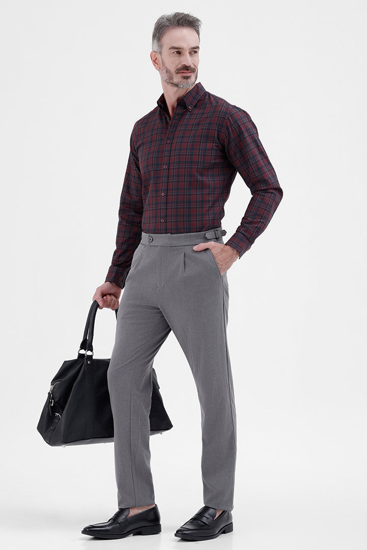 MAROON COTTON CHECK SHIRT