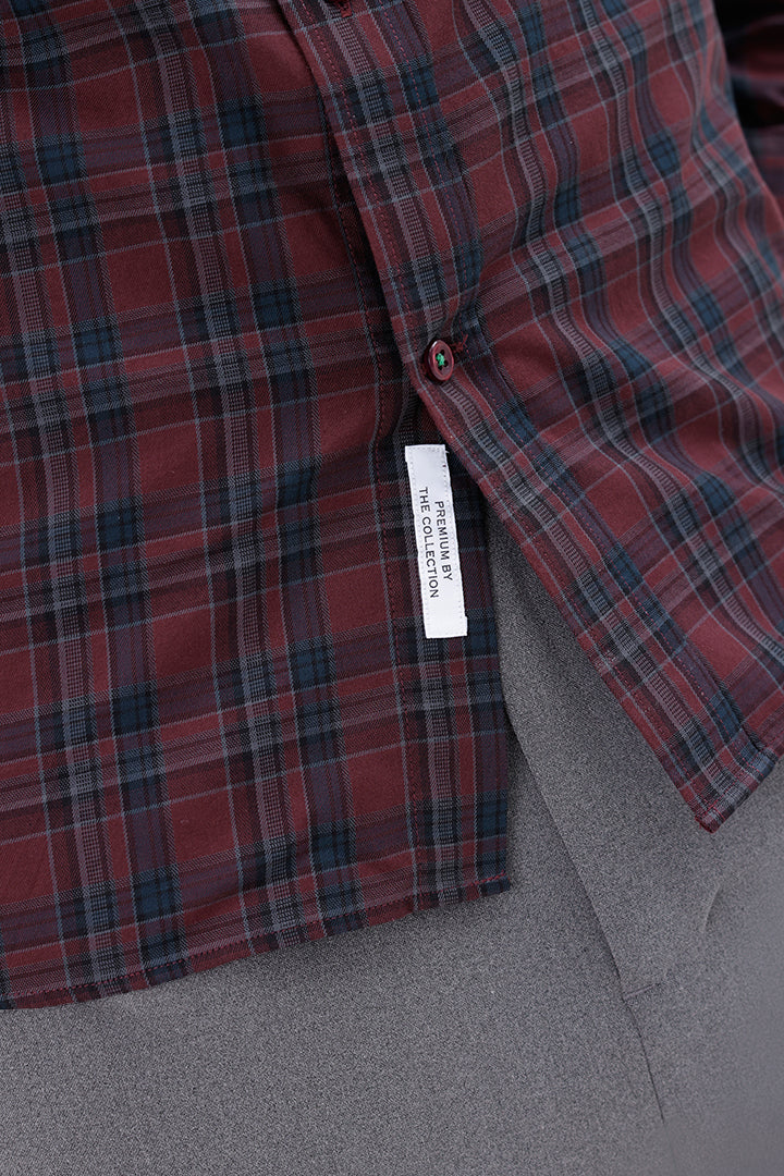 MAROON COTTON CHECK SHIRT