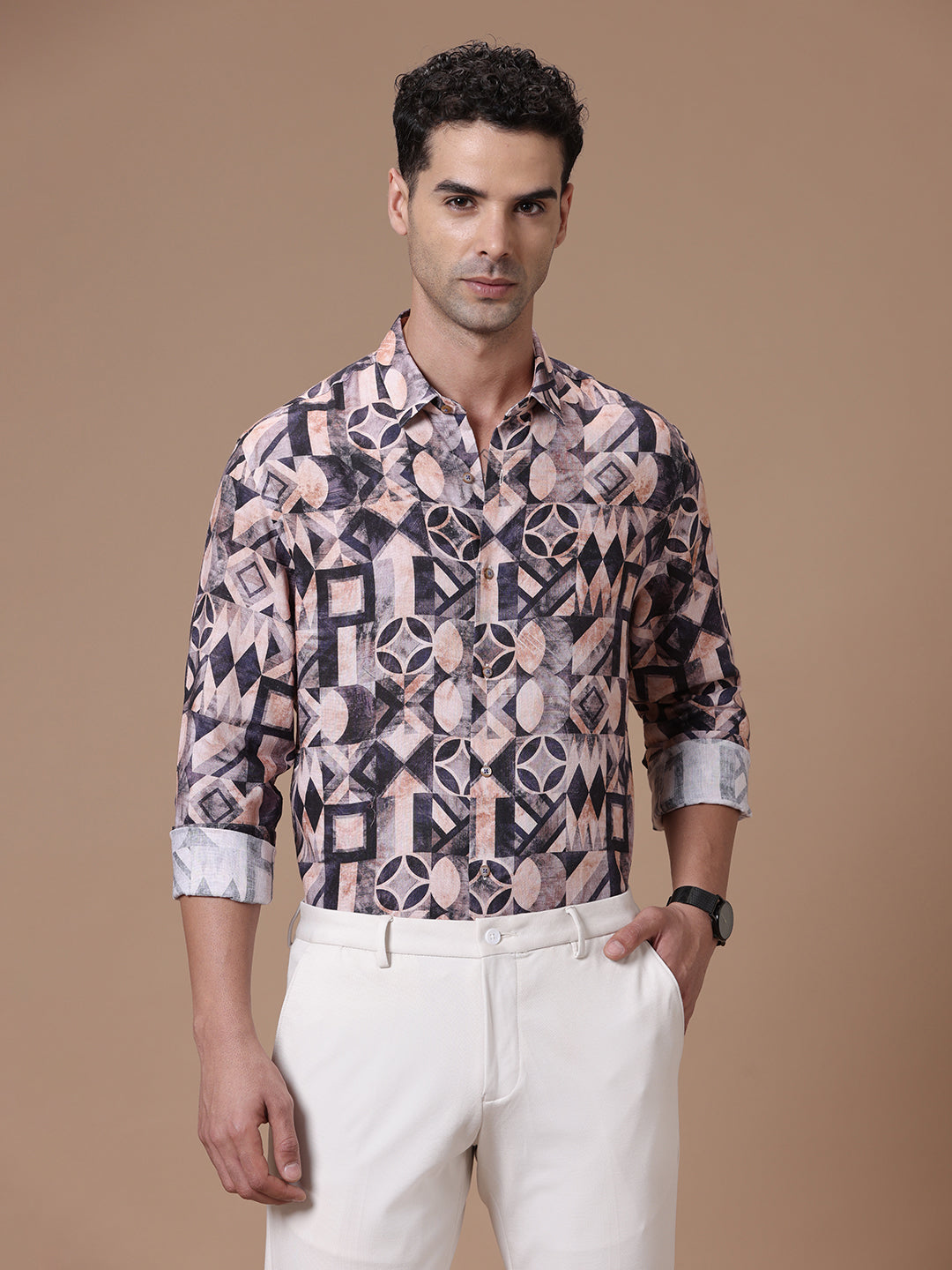 Comfort fit Printed Copper Smart casual Tencel Linen Full sleeve Shirt (SANDY)