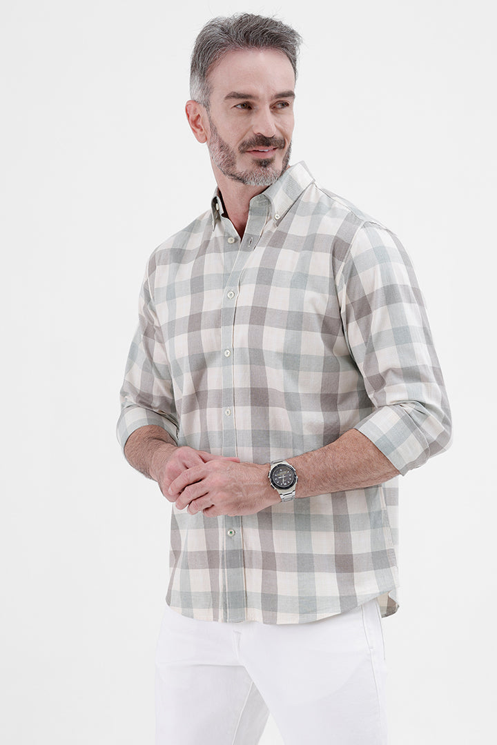 OFF WHITE GREEN COTTON CHECK SHIRT