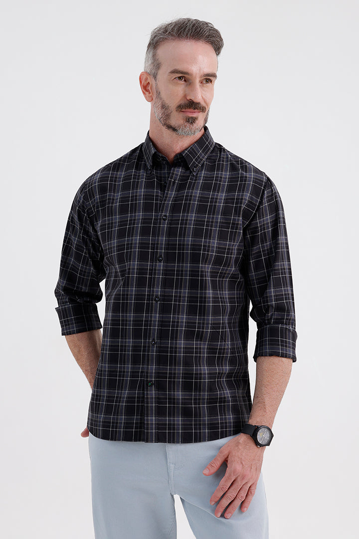 BLACK COTTON CHECK SHIRT