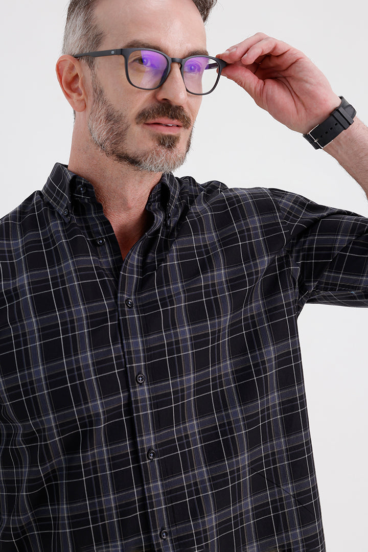 BLACK COTTON CHECK SHIRT
