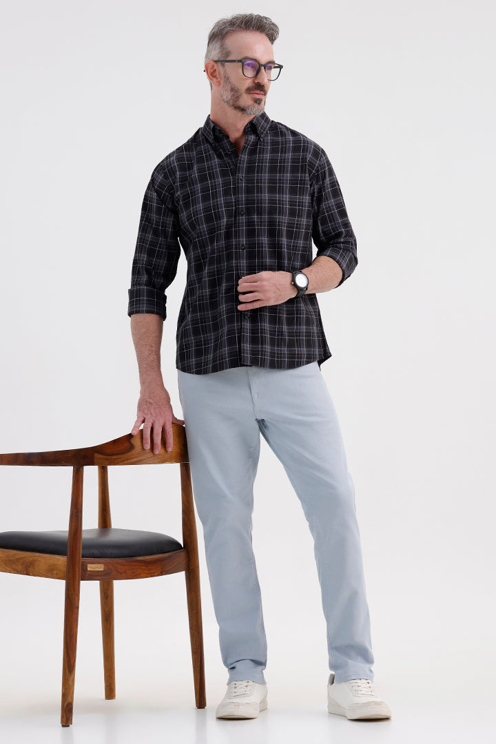 BLACK COTTON CHECK SHIRT