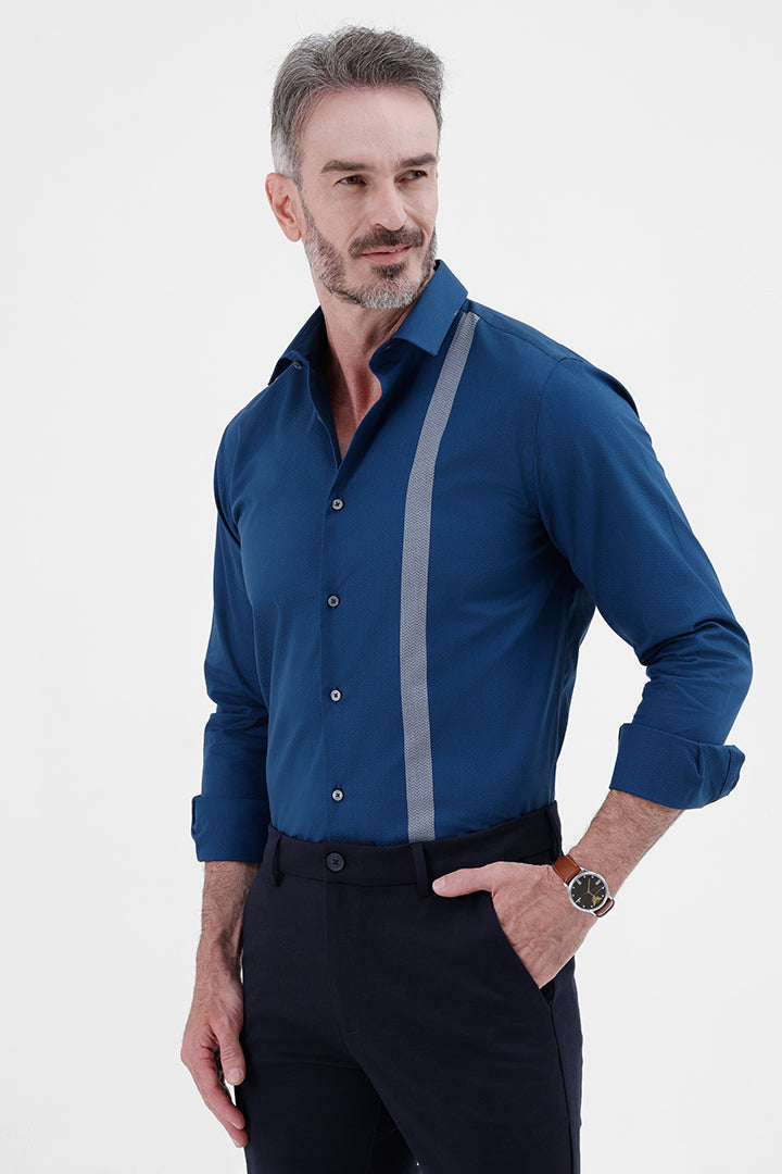 ROYAL BLUE COTTON
PLACEMENT STRIPE SHIRT