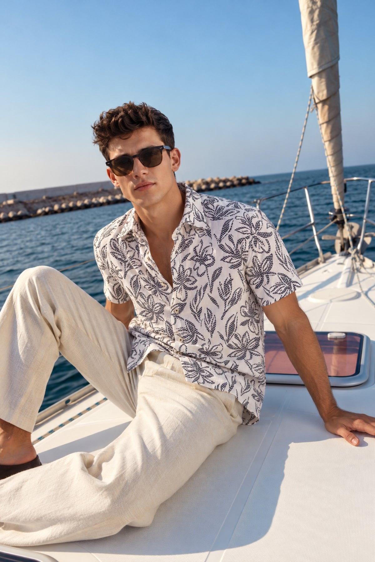 BLACK BATIK FLORAL PRINT HALF SLEEVES SHIRT