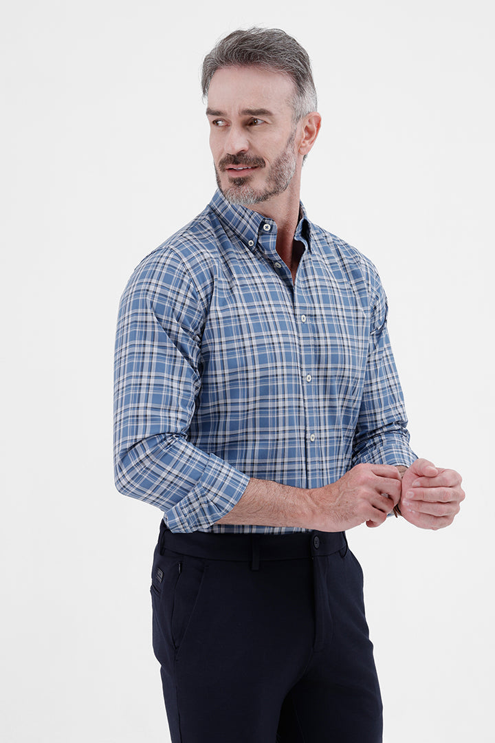 LT BLUE COTTON CHECK SHIRT