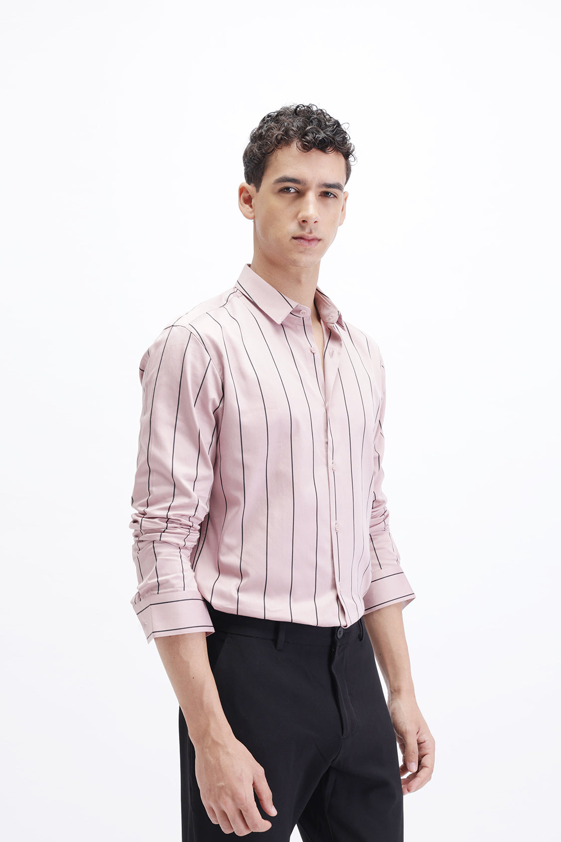 LIGHT PINK STRIPED SATIN SHIRT