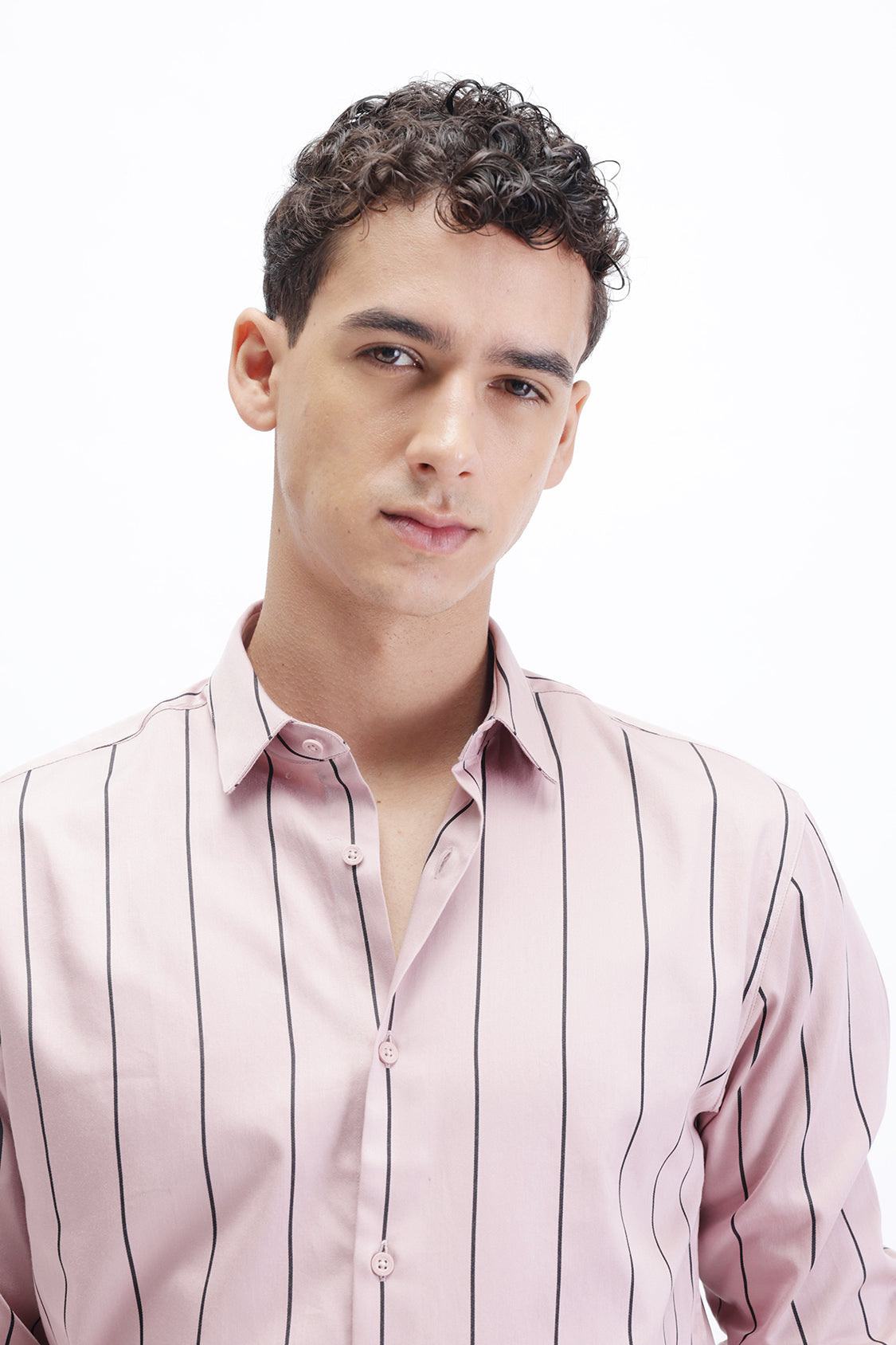 LIGHT PINK STRIPED SATIN SHIRT