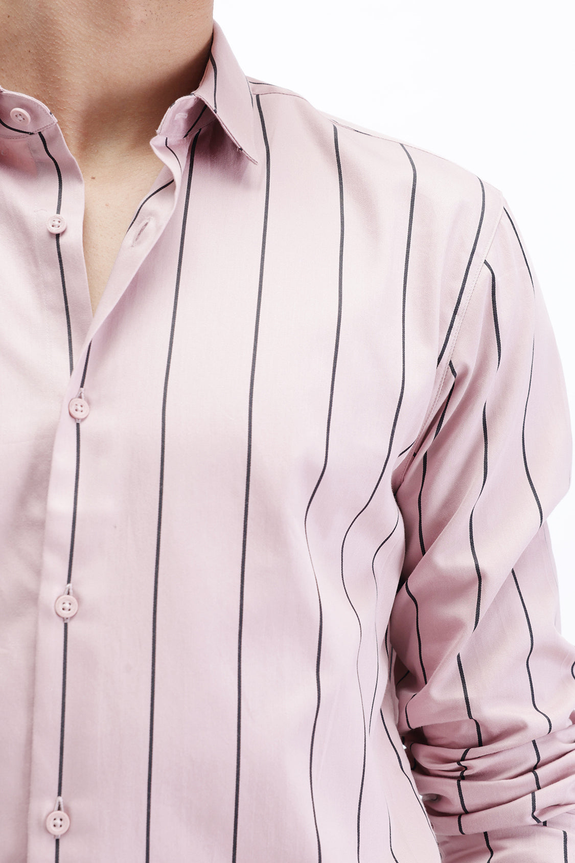 LIGHT PINK STRIPED SATIN SHIRT
