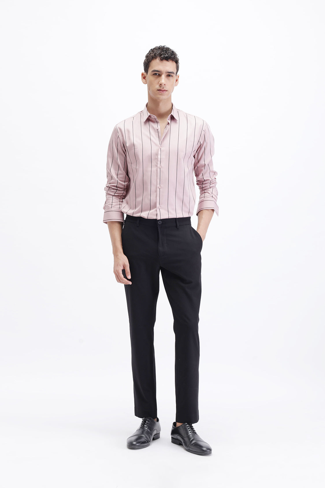 LIGHT PINK STRIPED SATIN SHIRT