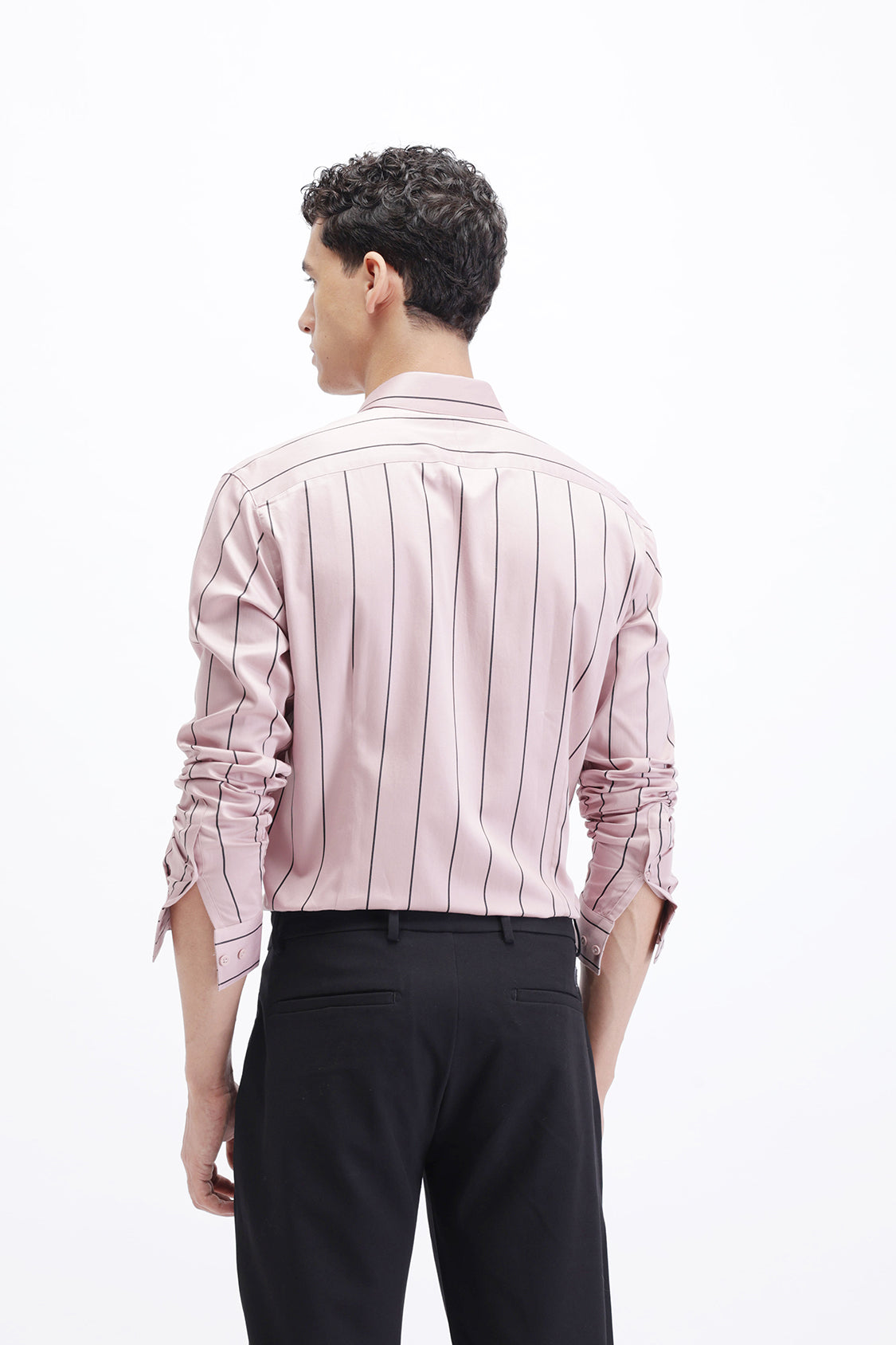 LIGHT PINK STRIPED SATIN SHIRT