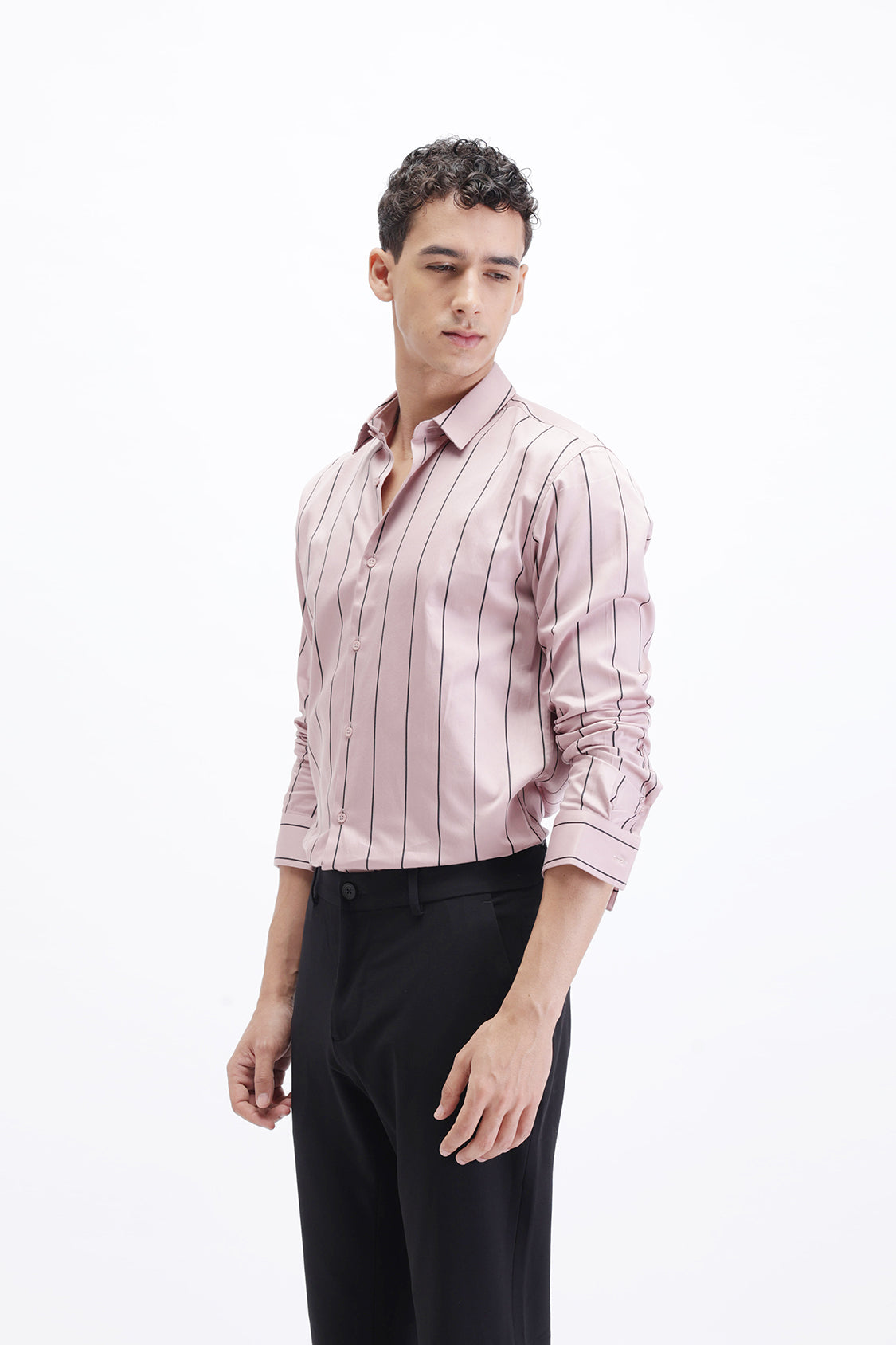 LIGHT PINK STRIPED SATIN SHIRT
