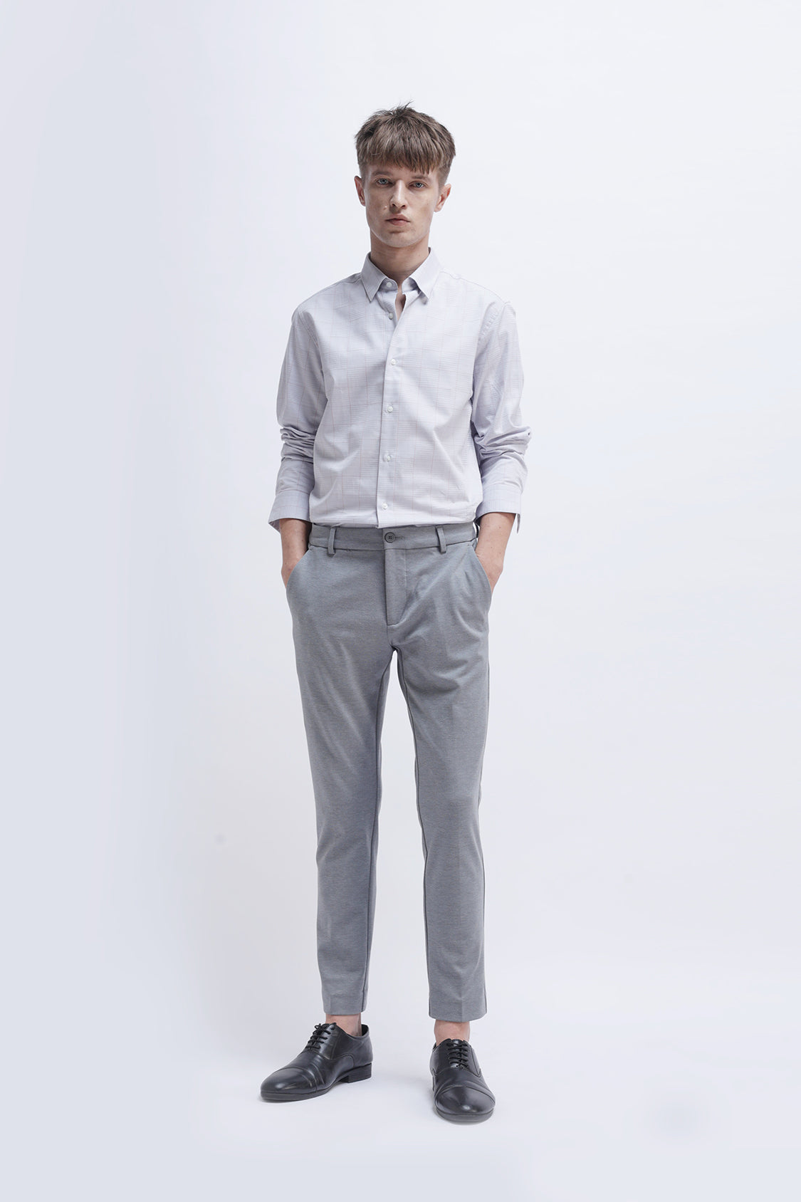 LIGHT GREY CHECKED CASUAL SHIRT