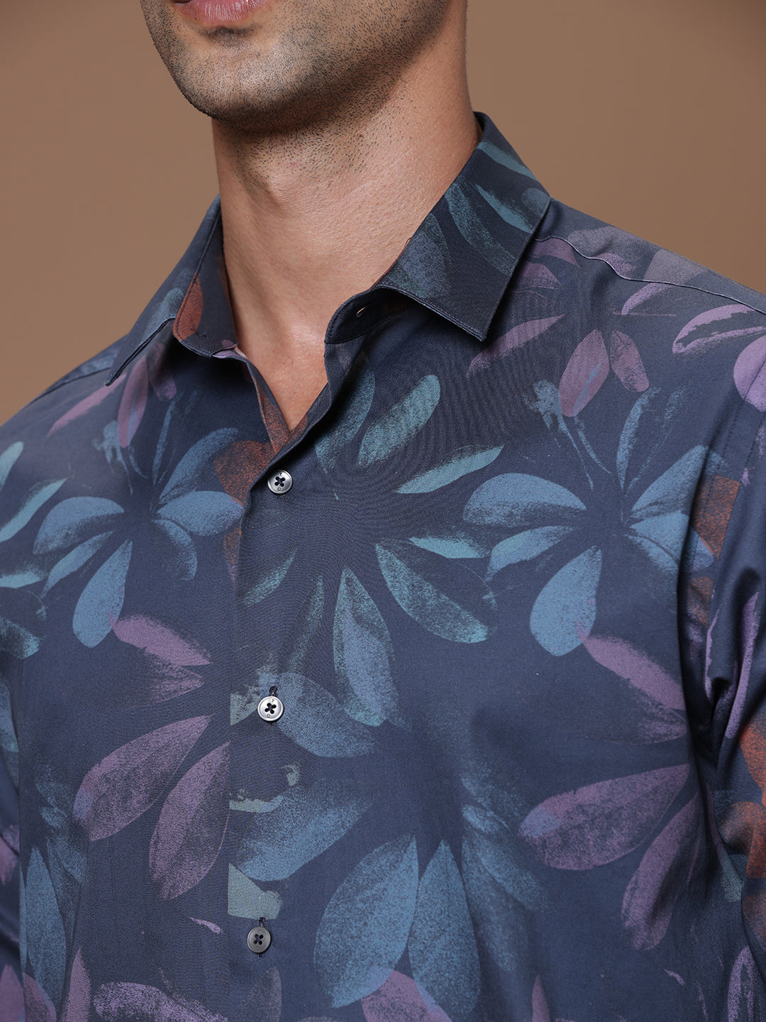 Slim fit Navy print Smart casual wear 100% cotton Full sleeve Shirt (YANNIS)