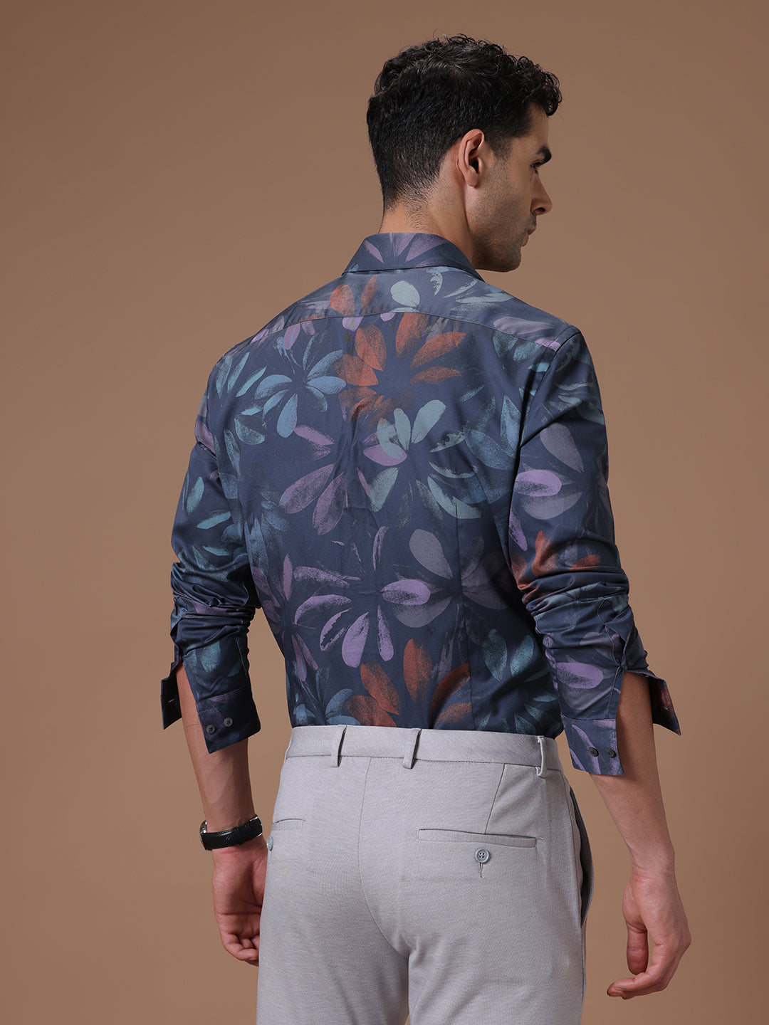 Slim fit Navy print Smart casual wear 100% cotton Full sleeve Shirt (YANNIS)