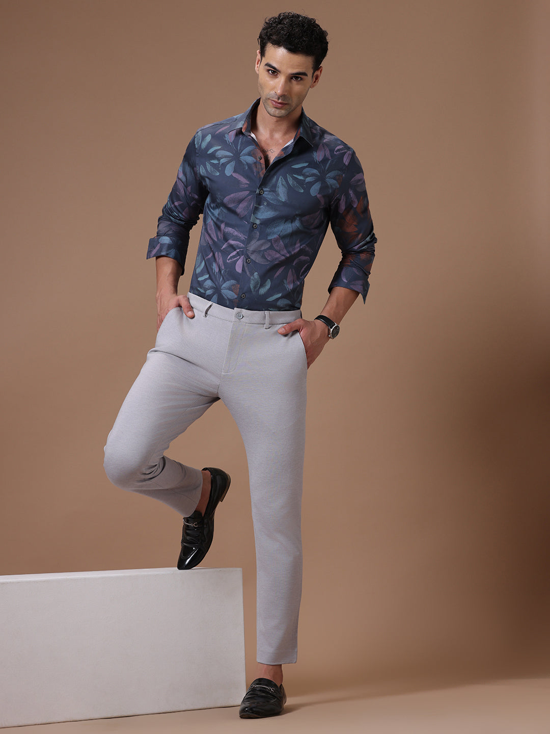 Slim fit Navy print Smart casual wear 100% cotton Full sleeve Shirt (YANNIS)
