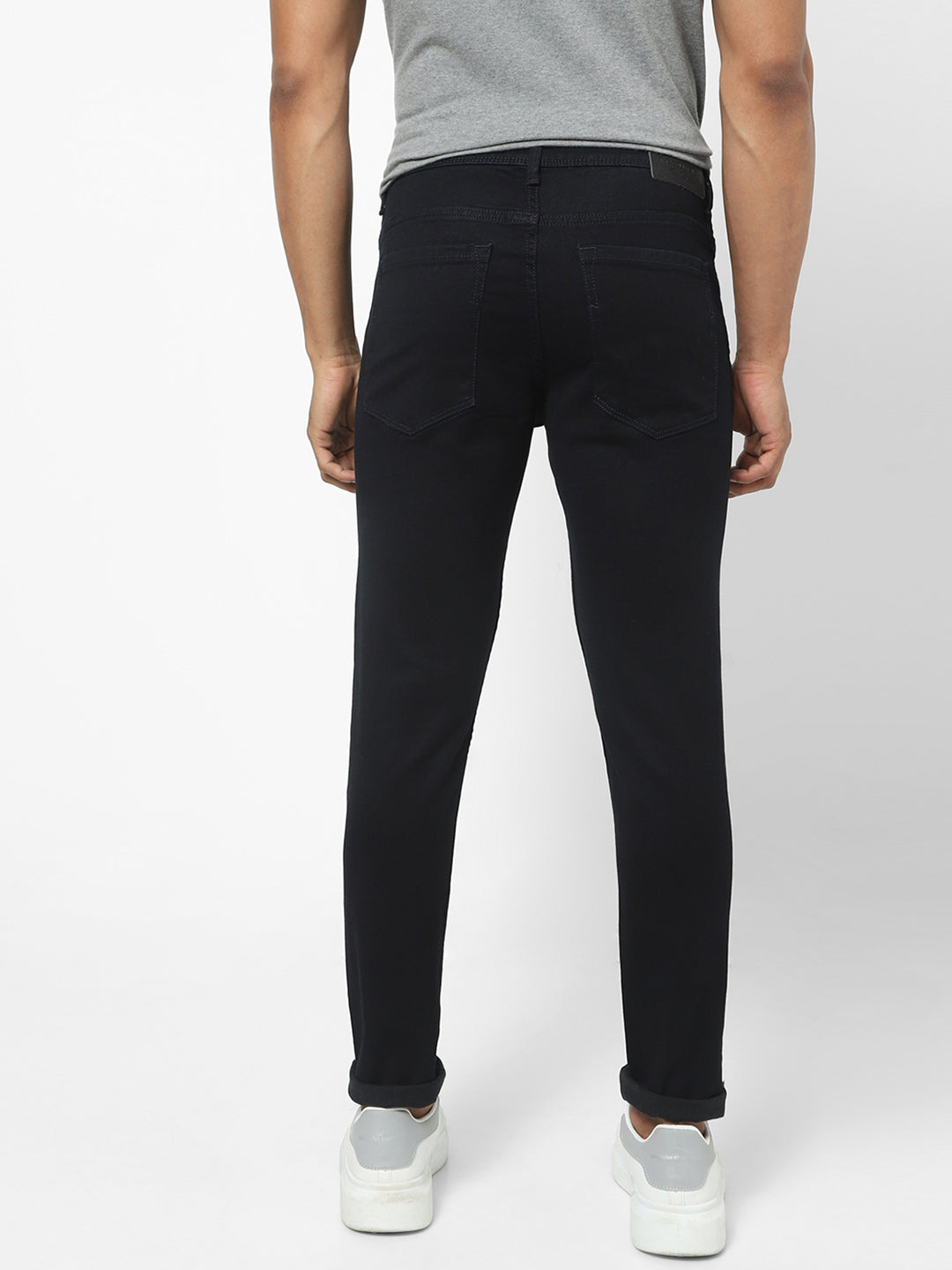 Men Slim Mid Rise Dark Blue Jeans