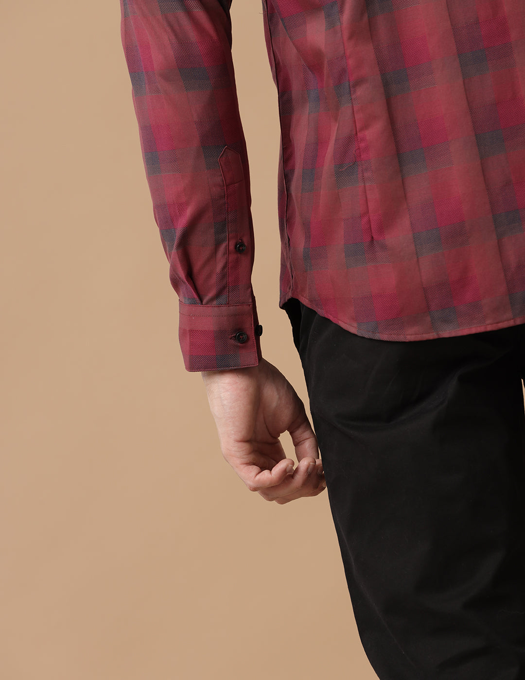 SlimFit Block-Check Rococco Red Smart Casual Cotton Shirt