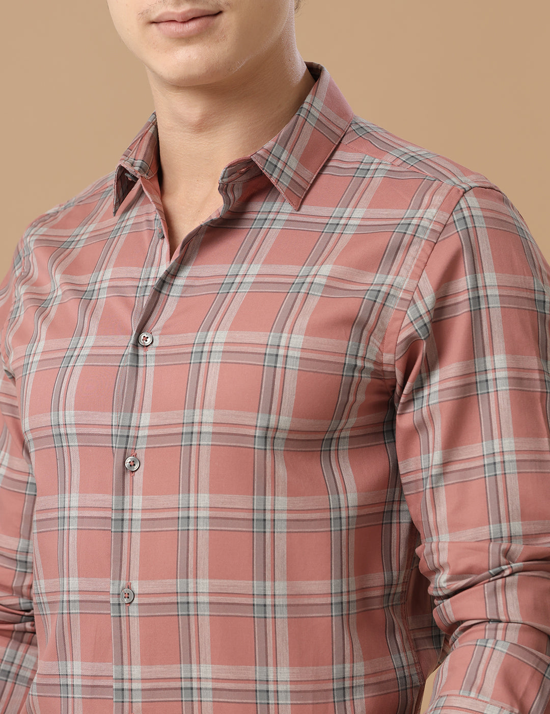 SlimFit Check Mineral Red Smart Casual Cotton Shirt (DINO)