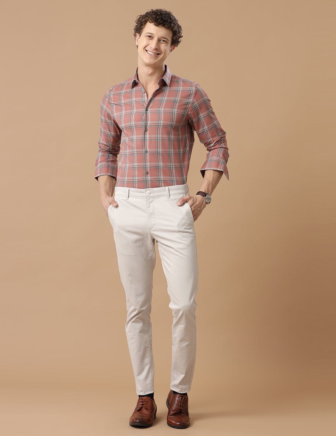 SlimFit Check Mineral Red Smart Casual Cotton Shirt (DINO)