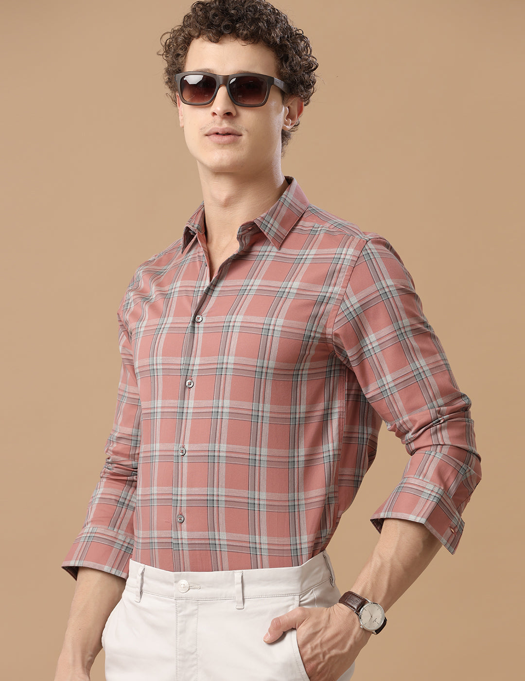 SlimFit Check Mineral Red Smart Casual Cotton Shirt (DINO)