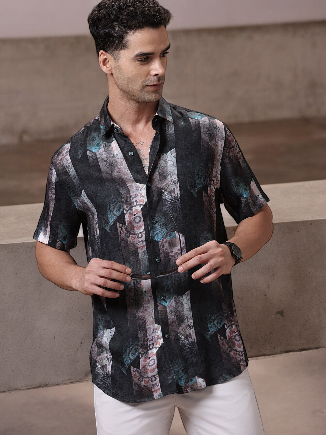 Printed Half Sleeve Pointed Collor Shirt