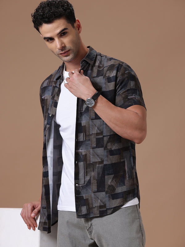 Printed Half Sleeve Pointed Collor Shirt