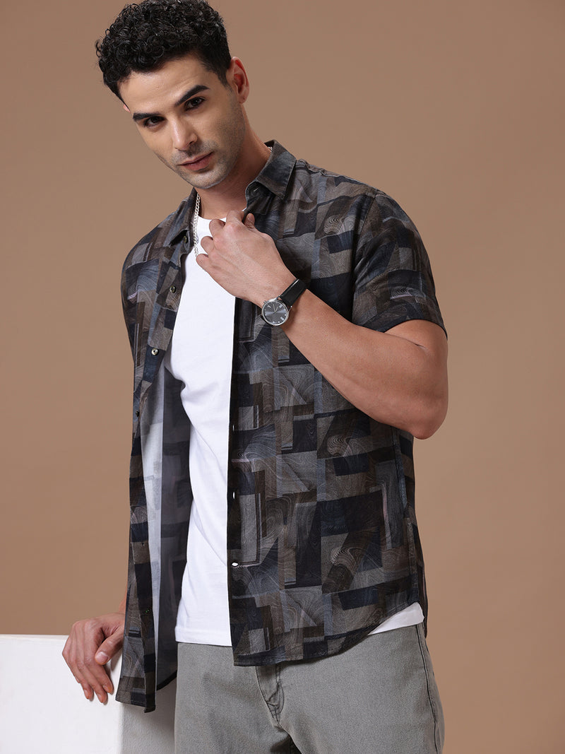 Printed Half Sleeve Pointed Collor Shirt