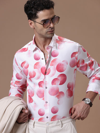 Comfort fit Cotton Viscose Printed Pink Smart casual Full sleeve Shirt (TANGO)