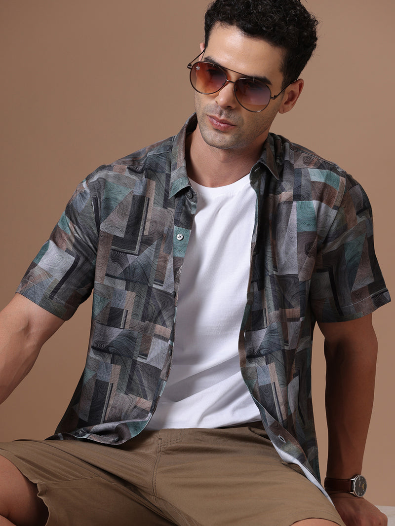 Printed Half Sleeve Pointed Collor Shirt