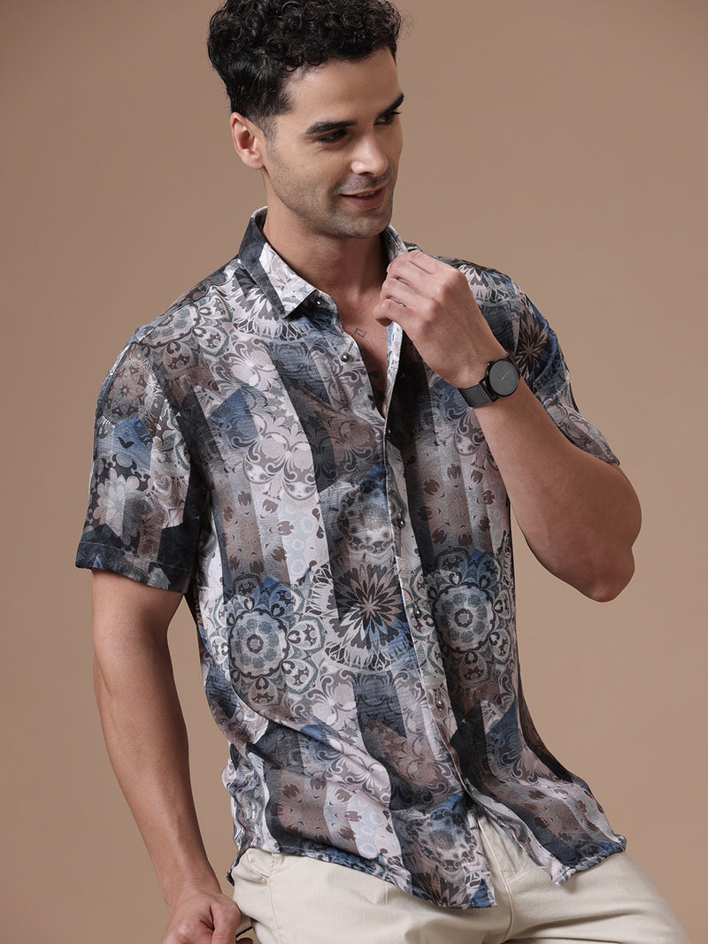 Printed Half Sleeve Pointed Collor Shirt