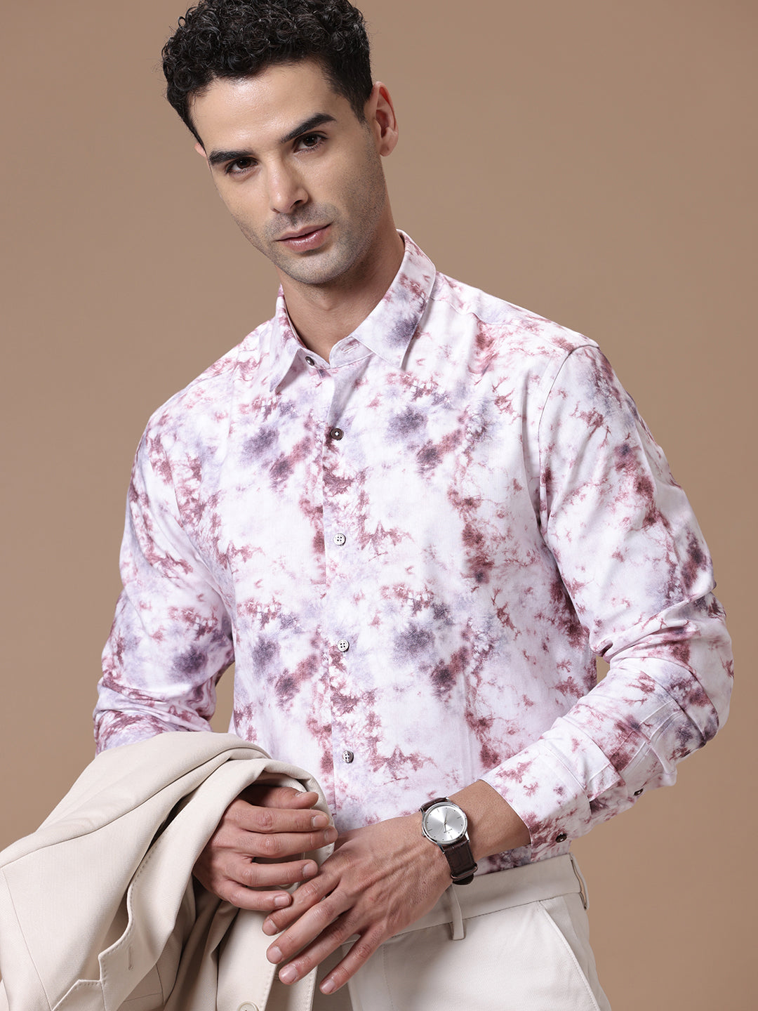 Comfort fit Cotton Viscose Printed Rust Smart casual Full sleeve Shirt (MAJESTY)