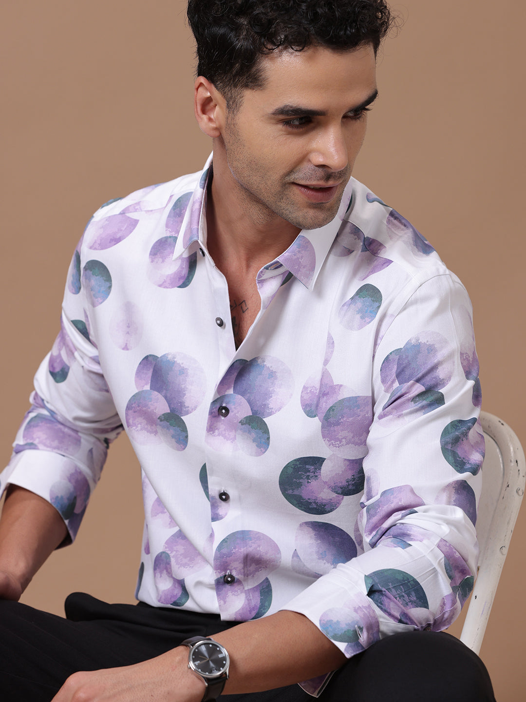 Comfort fit Cotton Viscose Printed Lilac Smart casual Full sleeve Shirt (PROCOMBER)