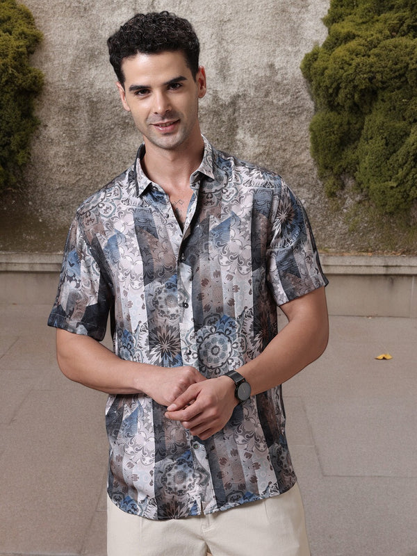 Printed Half Sleeve Pointed Collor Shirt