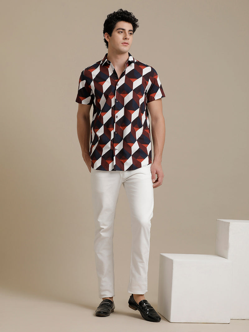 Rust Abstract Print Short Sleeve Shirt