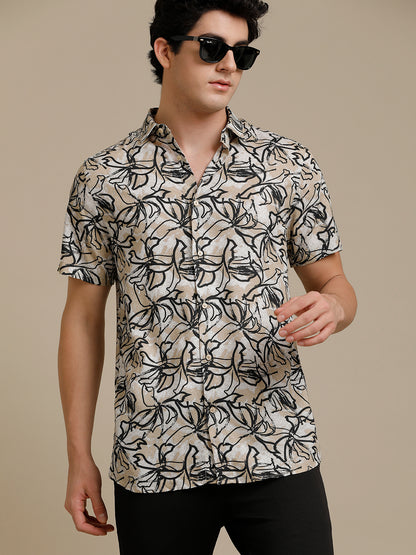 Floral Sand Print Short Sleeve Shirt