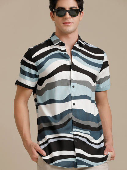Black Waves Print Short Sleeve Shirt