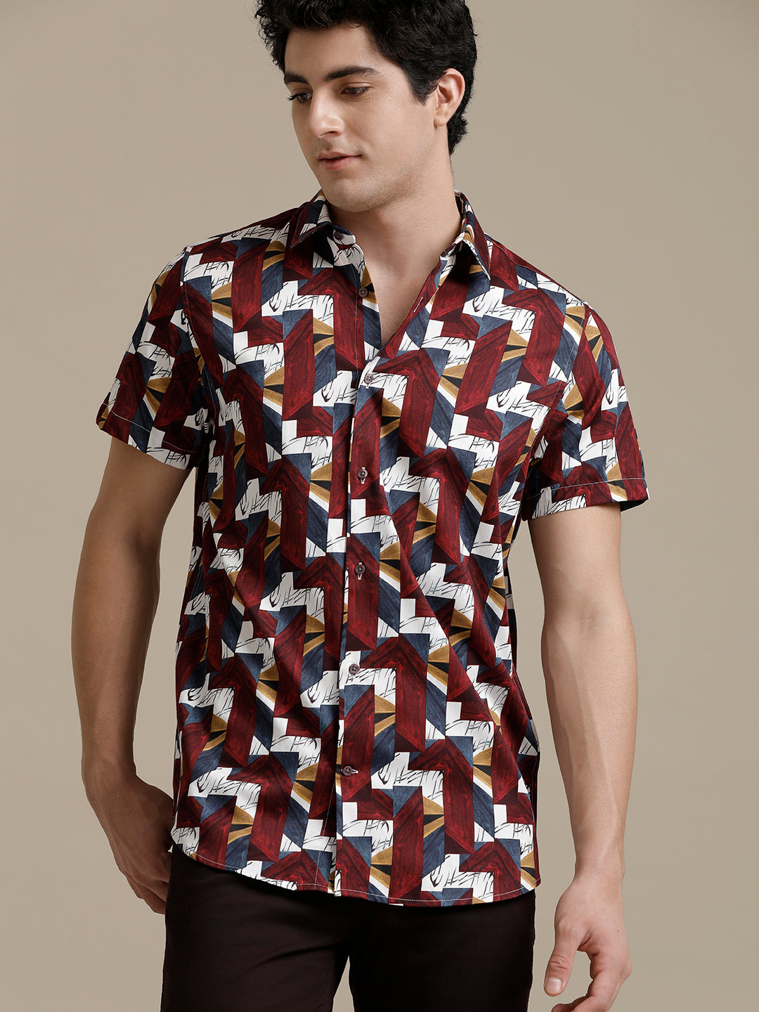 Wine Abstract Print Short Sleeve Shirt