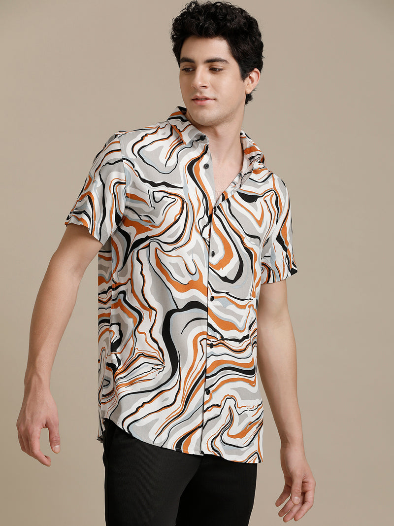 Abstract Waves Multi Print Short Sleeve Shirt