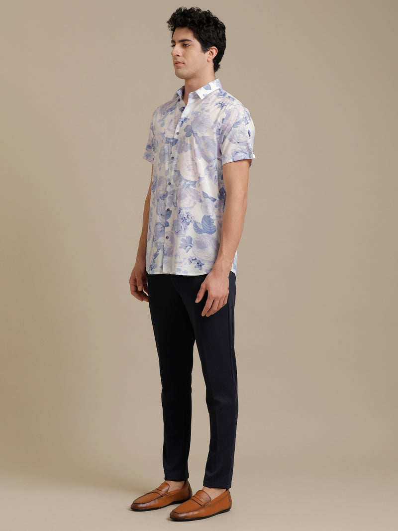 Floral Lilac Print Short Sleeve Shirt