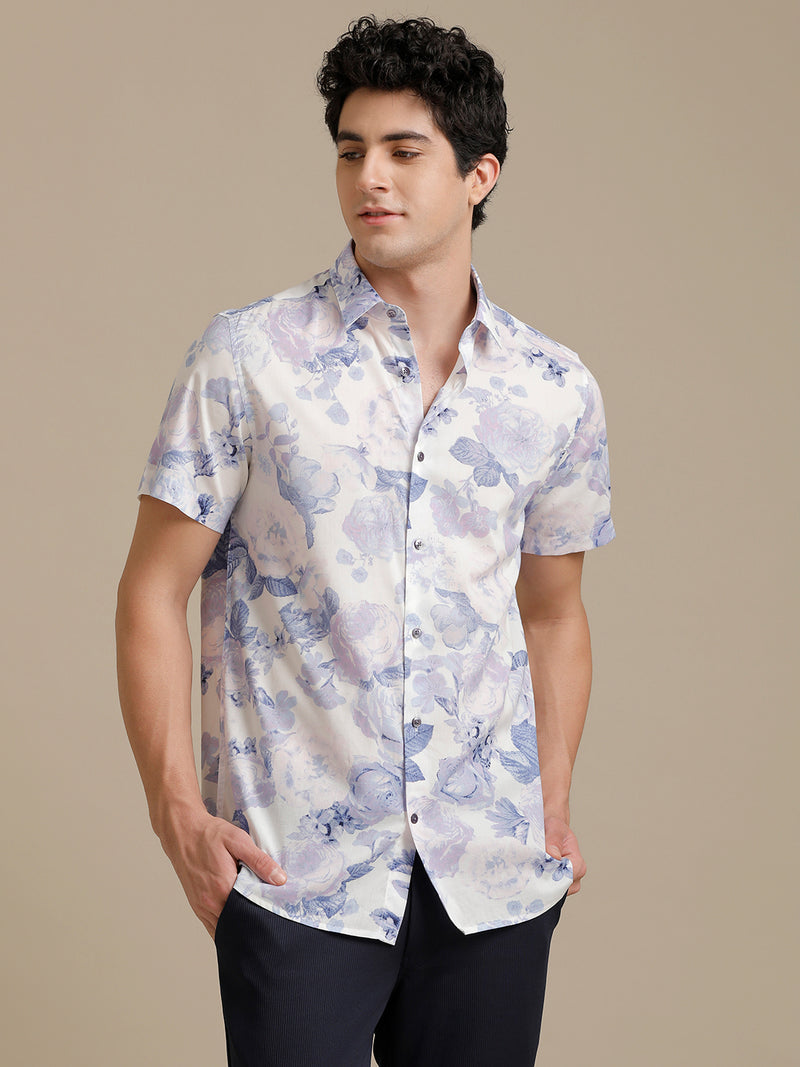 Floral Lilac Print Short Sleeve Shirt