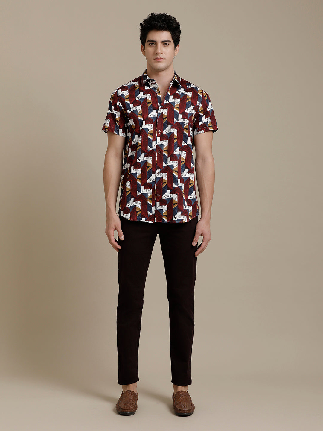 Wine Abstract Print Short Sleeve Shirt