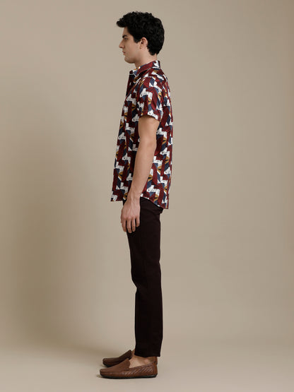 Wine Abstract Print Short Sleeve Shirt