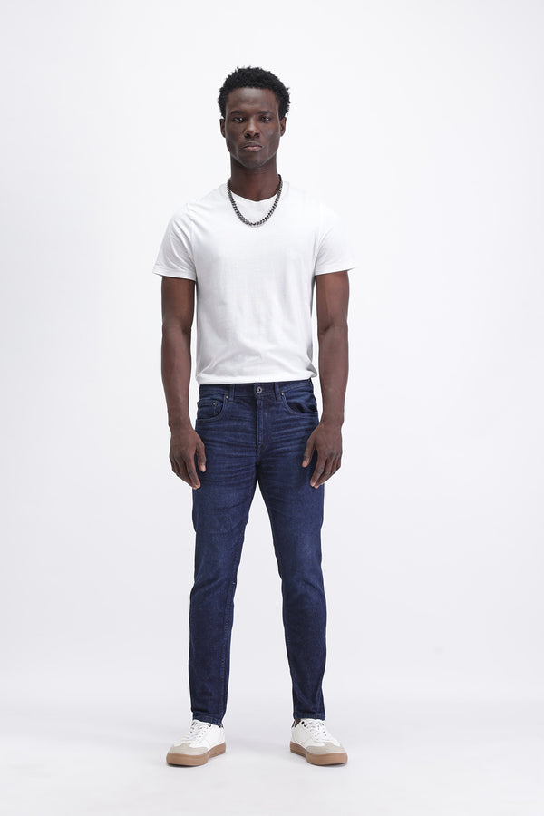 Men Slim Mid Rise Dark Blue Jeans