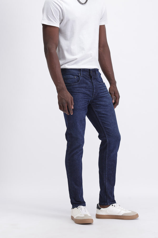 Men Slim Mid Rise Dark Blue Jeans