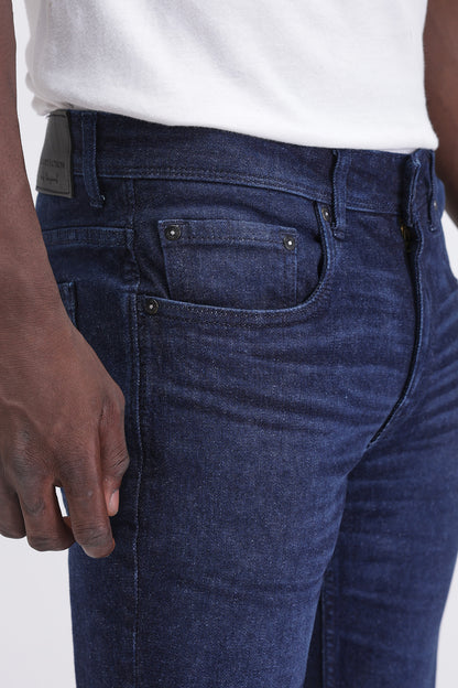 Men Slim Mid Rise Dark Blue Jeans
