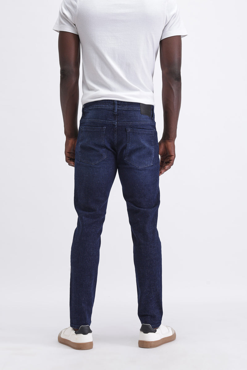 Men Slim Mid Rise Dark Blue Jeans
