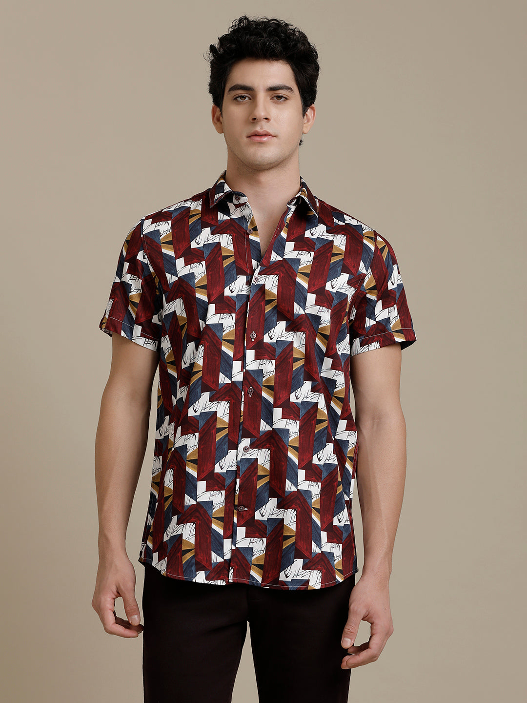 Wine Abstract Print Short Sleeve Shirt