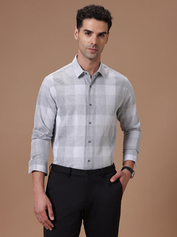 Slim Fit Check Earth Gray Smart Casual Supima Cotton Shirt (CHARLIE)