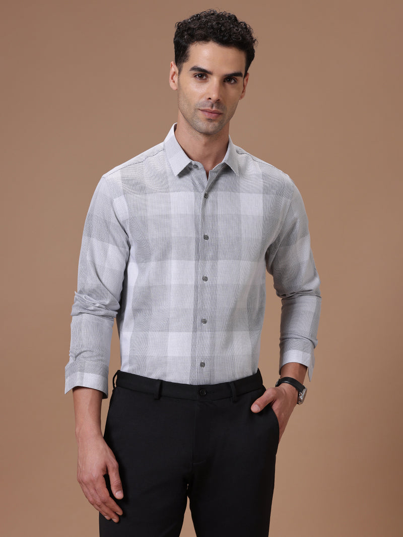 Slim Fit Check Earth Gray Smart Casual Supima Cotton Shirt (CHARLIE)